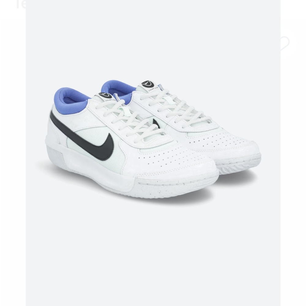 Nike White Sneakers with Black Swoosh and Blue Lining